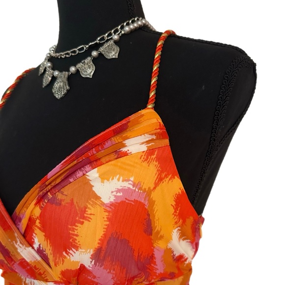 CITY TRIANGLES ~ Vibrant Orange and Red Pleated Sheer Lined Dress size 13 - Picture 7 of 9